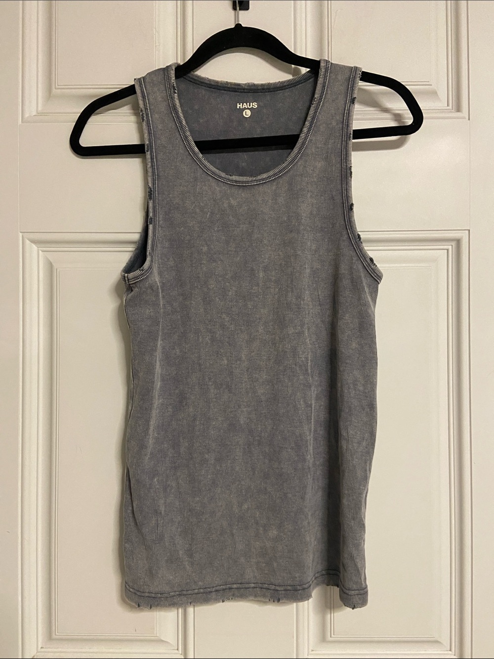 HAUS Gray Ribbed Distressed Ultra Soft Tank Top - Casual Athletic Fit